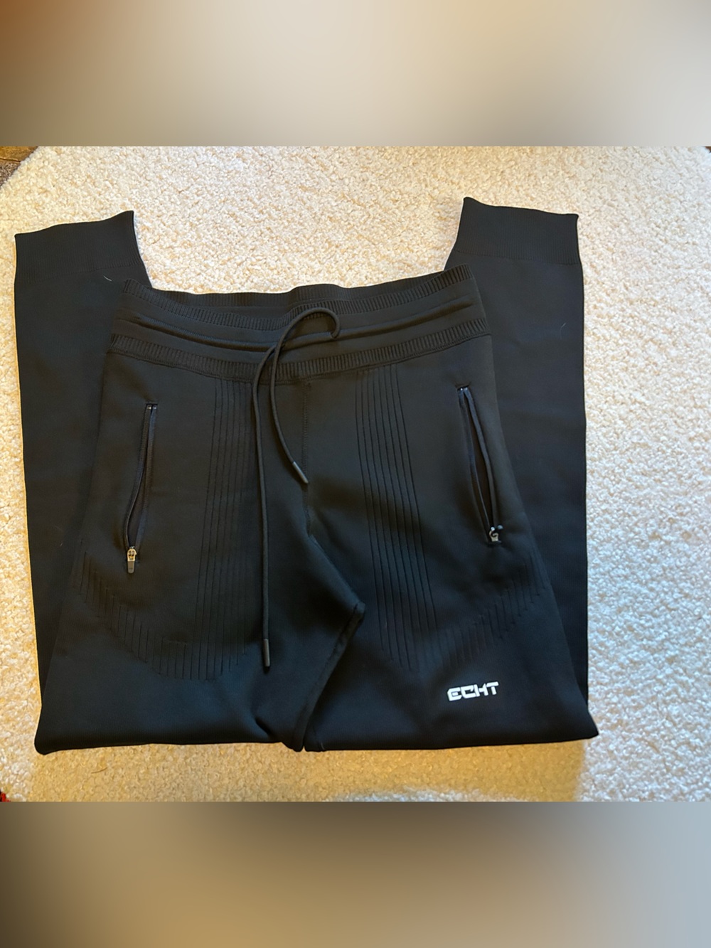 ECHT Black Ribbed-Panel Joggers with Logo